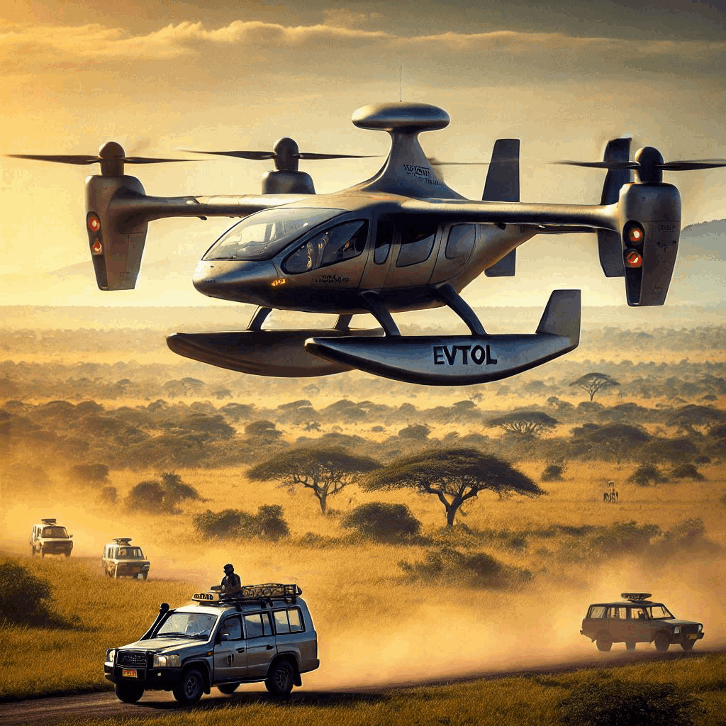 Flying Taxi on tour at a safari in Africa